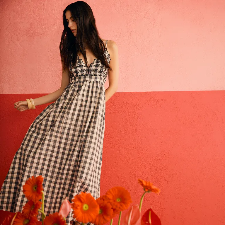 Vestido Cuadros Algodón Mujer