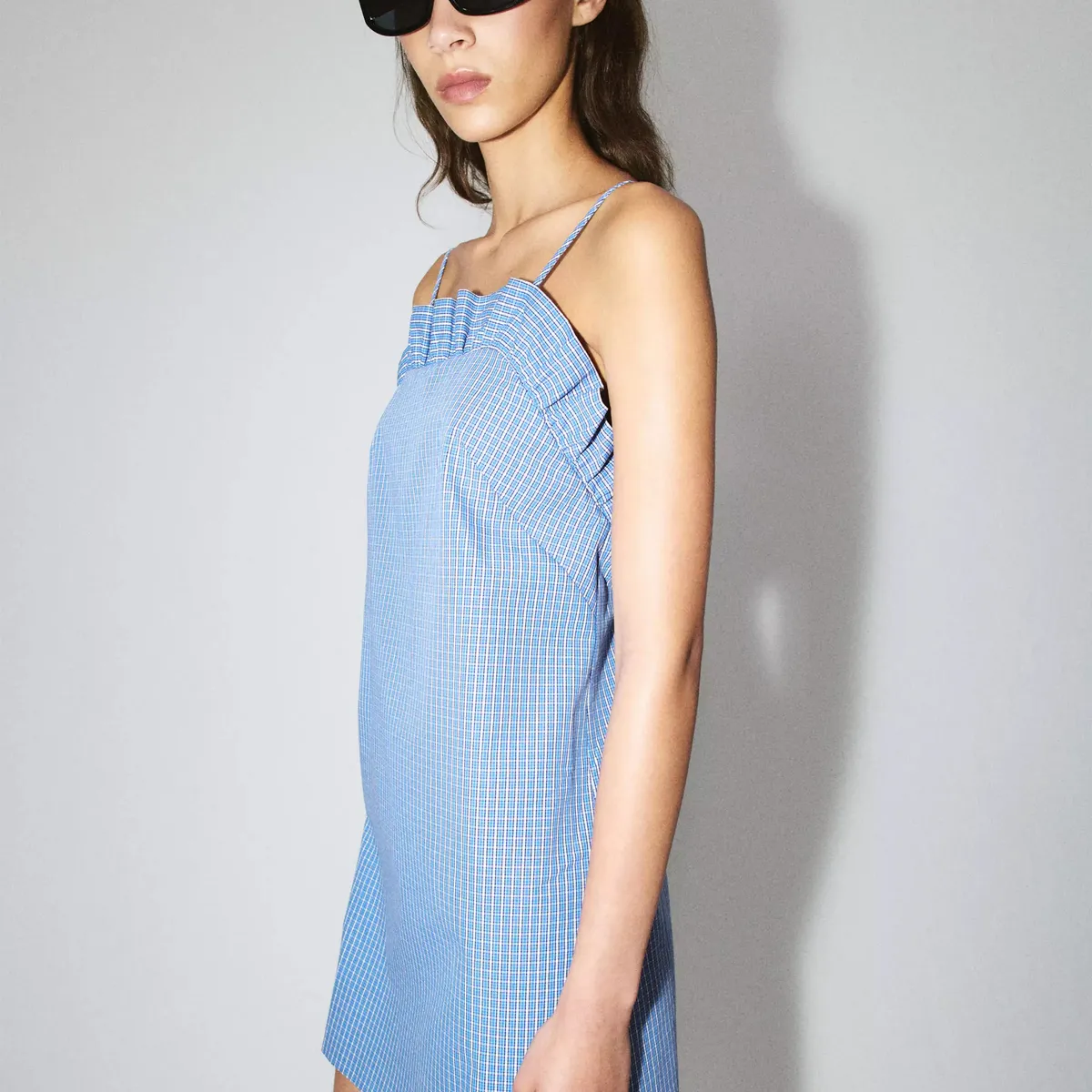 MANGO - Vestido Corto Cuadros Detalle Volante Mujer Mango