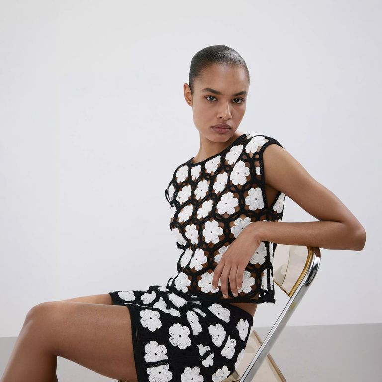 Sweater De Ganchillo Con Flores Mujer
