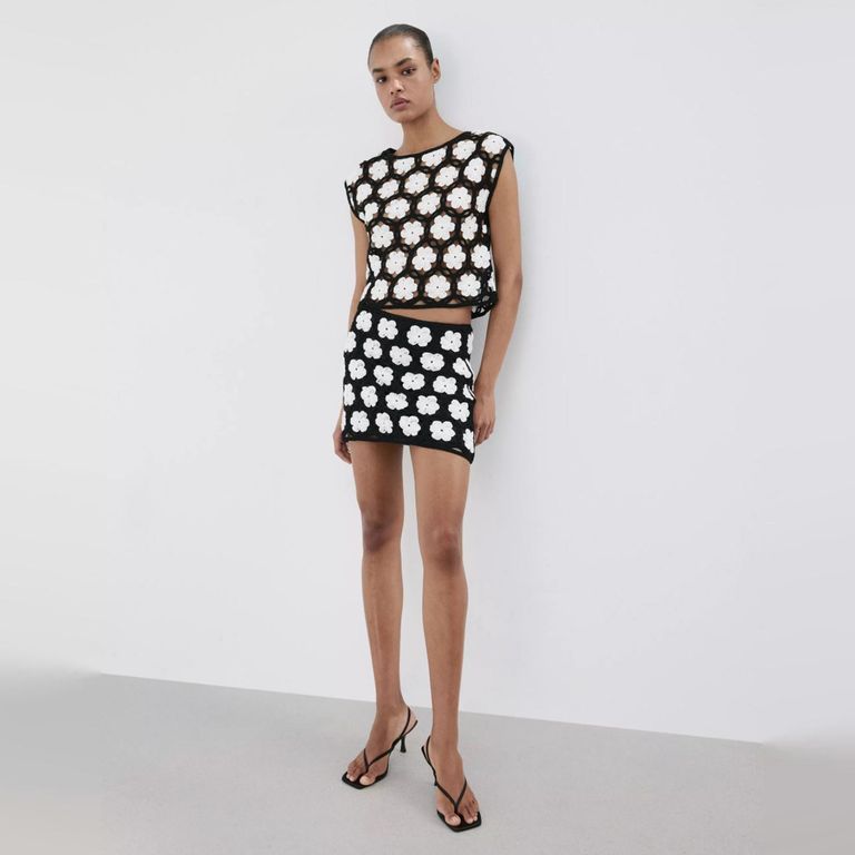 Minifalda Floral De Ganchillo Mujer