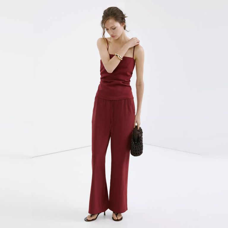 Pantalón Recto Con Lazo Mujer