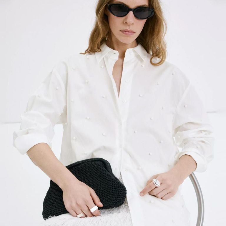 Camisa De Lyocell Con Perlas Mujer
