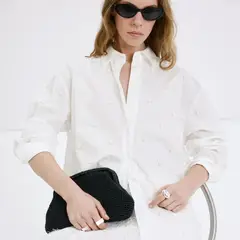 MANGO - Camisa De Lyocell Con Perlas Mujer