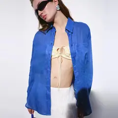 MANGO - Camisa 100% Ramio Bolsillos Mujer
