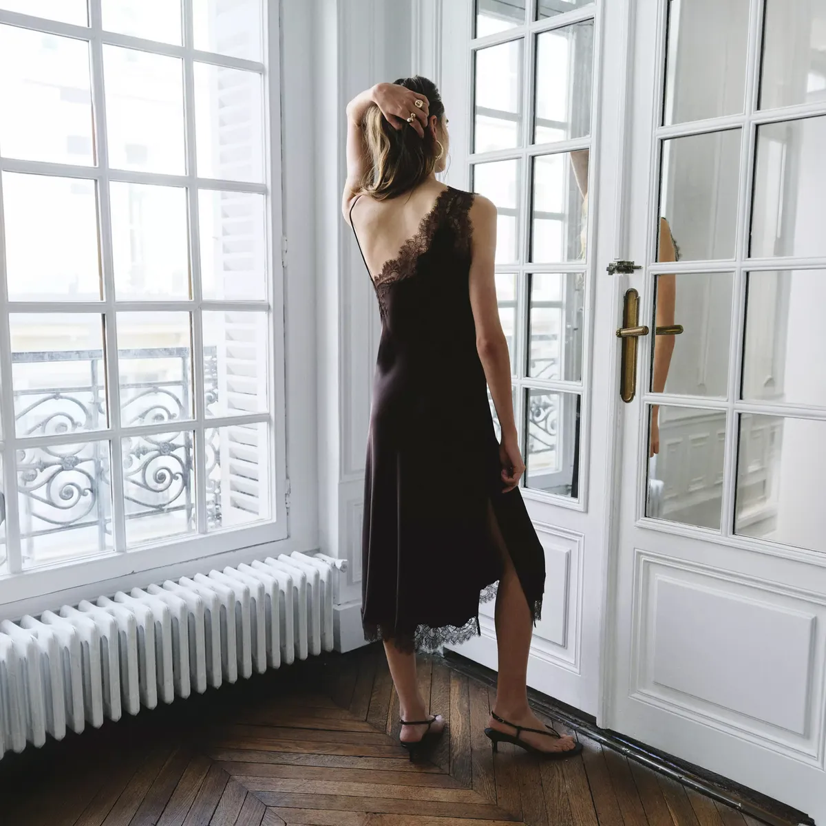 MANGO - Vestido Asimétrico De Encaje Satinado Mujer Mango