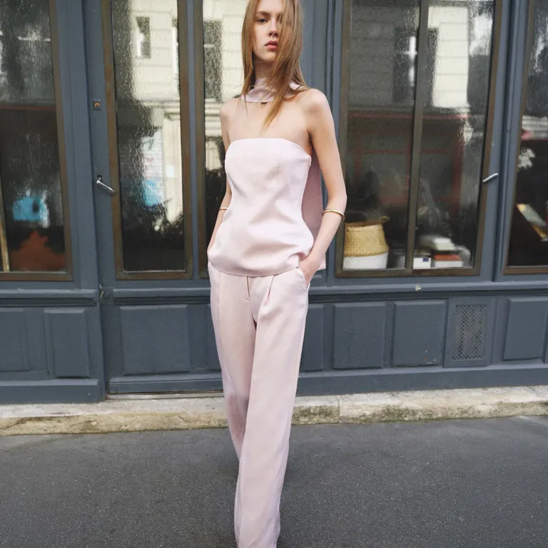 Pantalón De Traje De Lino De Corte Recto Mujer