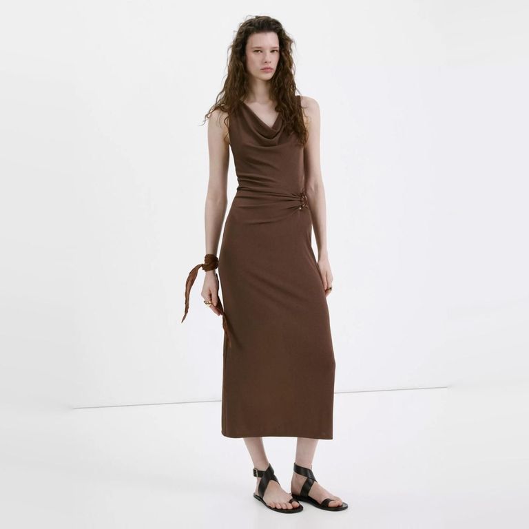Vestido Con Escote Drapeado Y Fruncido Lateral Mujer