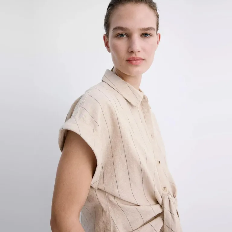 Camisa De Lino A Rayas Mujer
