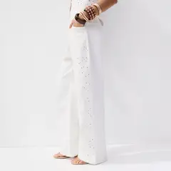 MANGO - Pantalón Vaquero Tipo Globo Con Bordado Calado Mujer