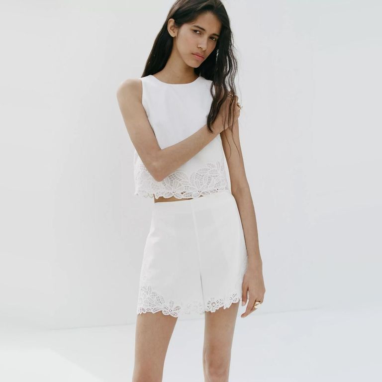 Short Bordados Con Detalles De Encaje Mujer