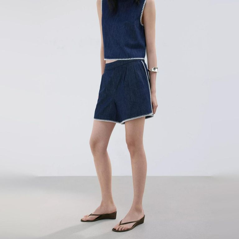 Short Vaqueros Con Ribete En Contraste Mujer