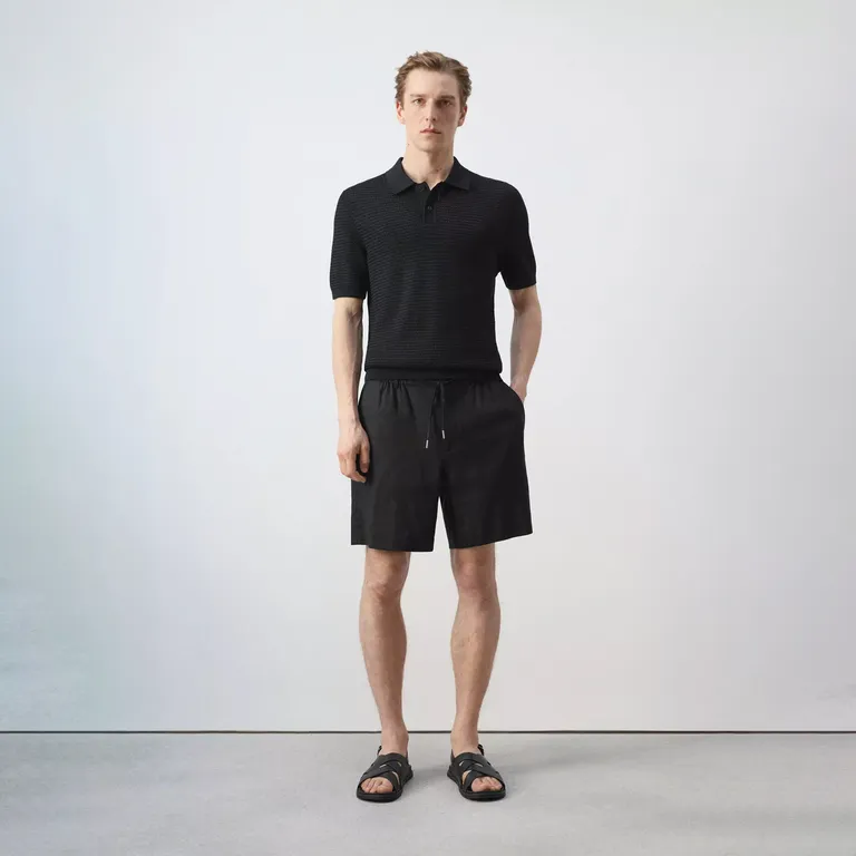 Bermudas Mezcla Lino Detalle Cordón Hombre
