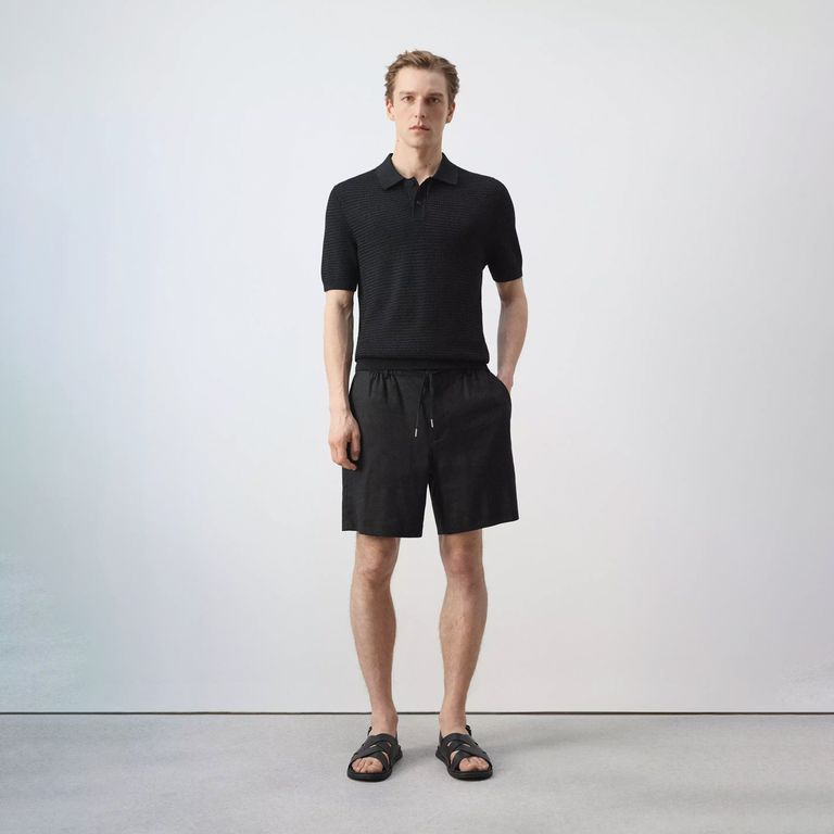 Bermudas Mezcla Lino Detalle Cordón Hombre