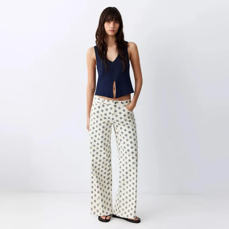 Jeans Wideleg Estampado Mujer Mango