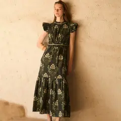 BYAN - Vestido Nacar Ruffle Estampado Floral Manga Vuelos Mujer