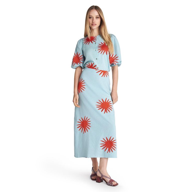 Blusa Luster Manga Globo Estampada 100% Algodón Mujer
