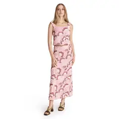 BYAN - Falda Pink Coral Bordada Viscosa Mujer