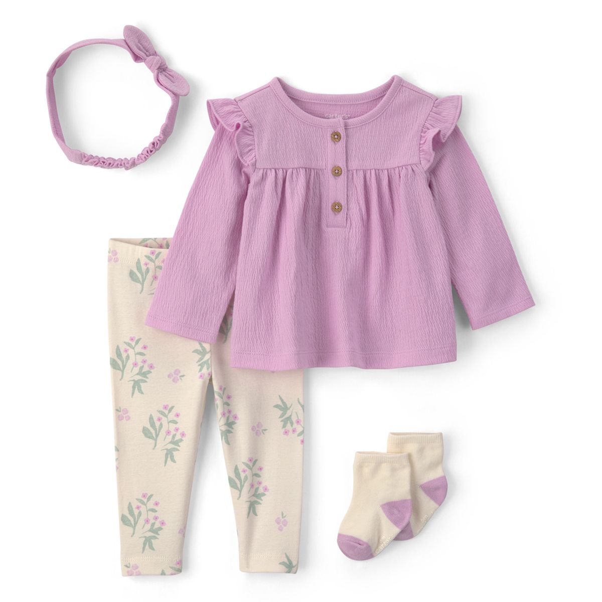 CARTER'S - Conjunto 4 Piezas Polera, Calza, Cintillo y Calcetines Bebé Niña Carter´s