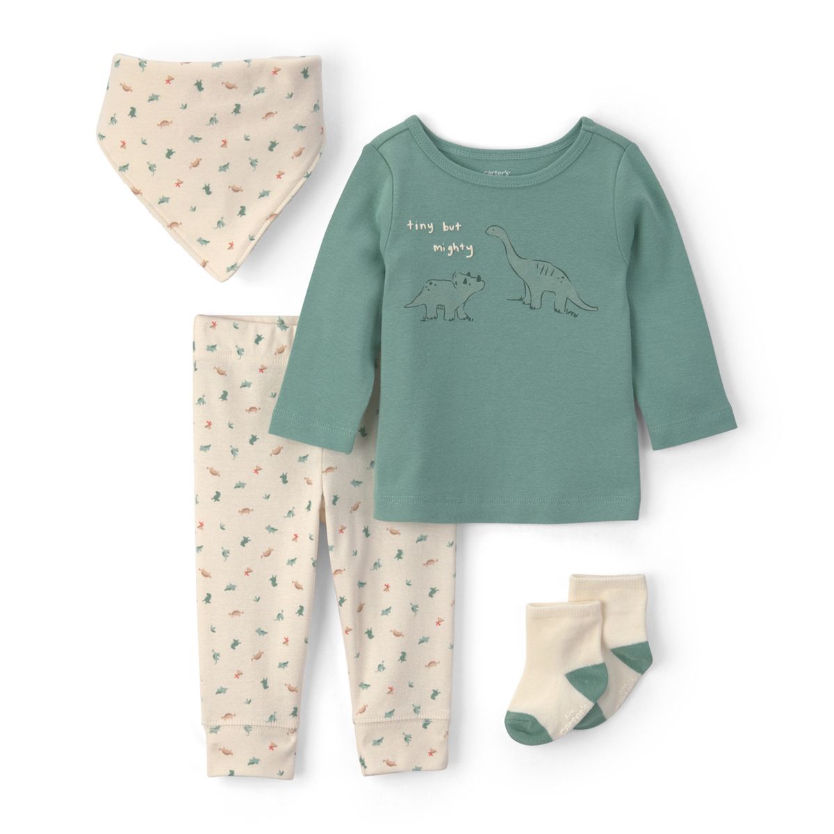 CARTER'S - Conjunto 4 Piezas Polera, Pantalón, Babero y Calcetines  Bebé Niño