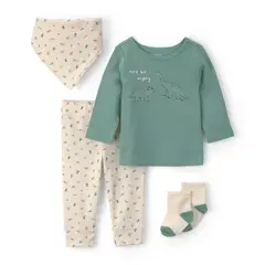 CARTER'S - Conjunto 4 Piezas Polera, Pantalón, Babero y Calcetines Bebé Niño Carter´s
