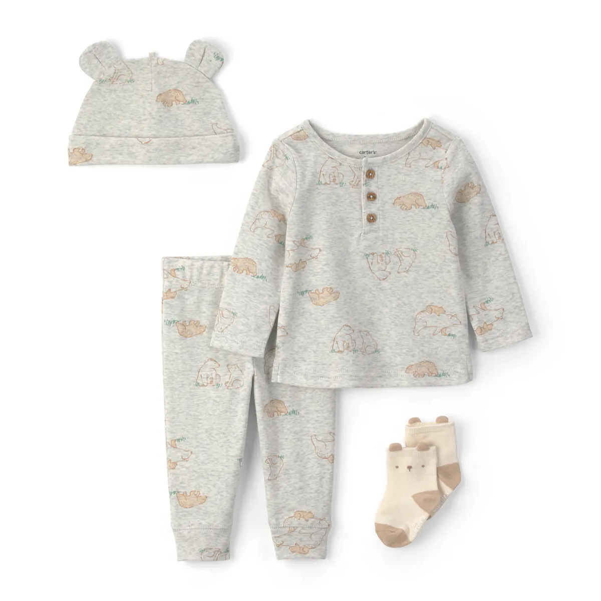 CARTER'S - Conjunto 4 Piezas Polera, Pantalón, Gorro y Calcetines Bebé Unisex Carter´s
