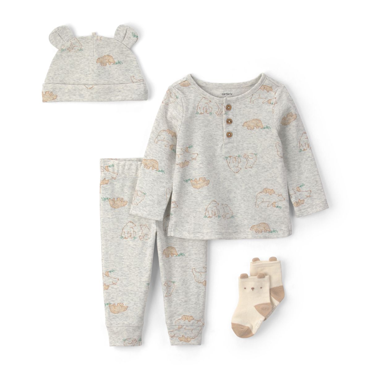 CARTER'S - Conjunto 4 Piezas Polera, Pantalón, Gorro y Calcetines Bebé Unisex Carter´s
