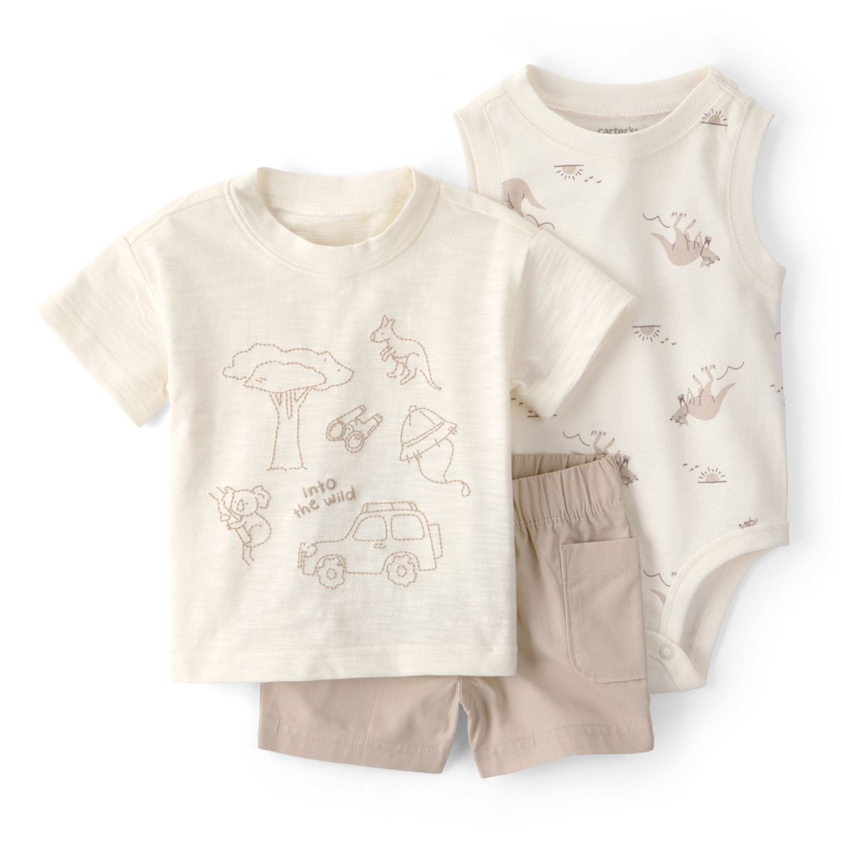 CARTER'S - Conjunto 3 Piezas Polera, Body y Short Bebé Niño