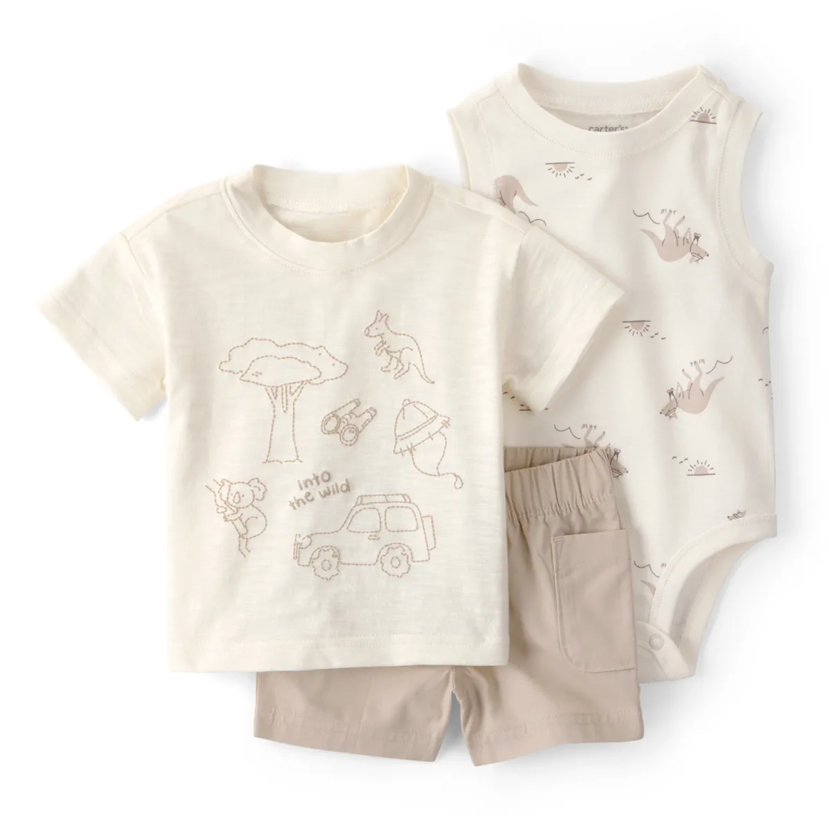 CARTER'S - Conjunto 3 Piezas Polera, Body y Short Bebé Niño
