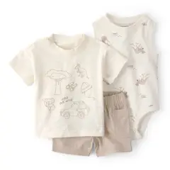 CARTER'S - Conjunto 3 Piezas Polera, Body y Short Bebé Niño