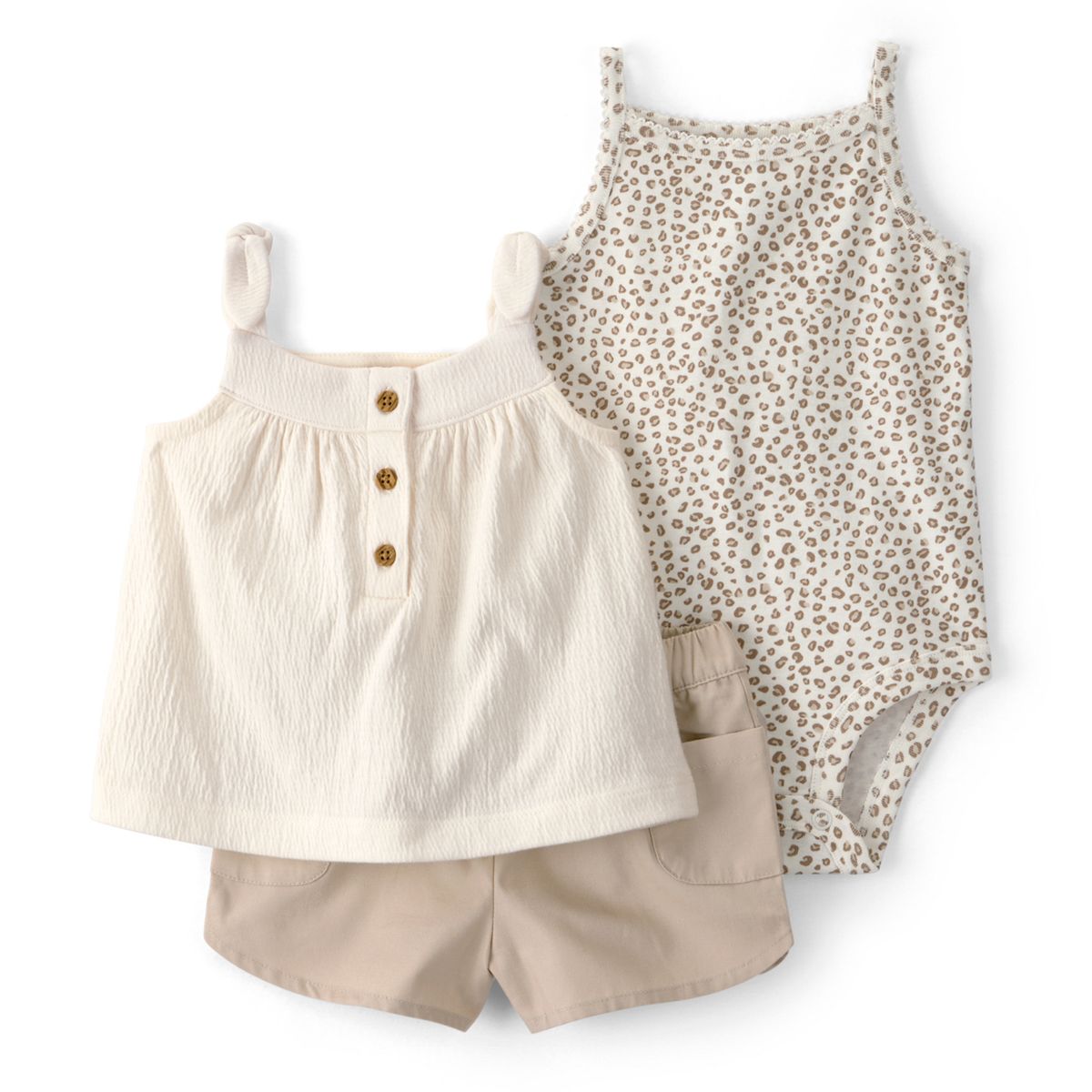 CARTER'S - Conjunto 3 piezas Blusa, Body y Short Bebé Niña