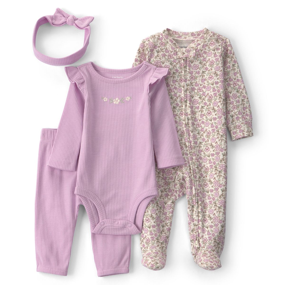 CARTER'S - Conjunto 4 Piezas Pijama, Pantalón, Body y Cintillo Bebé Niña Carter´s