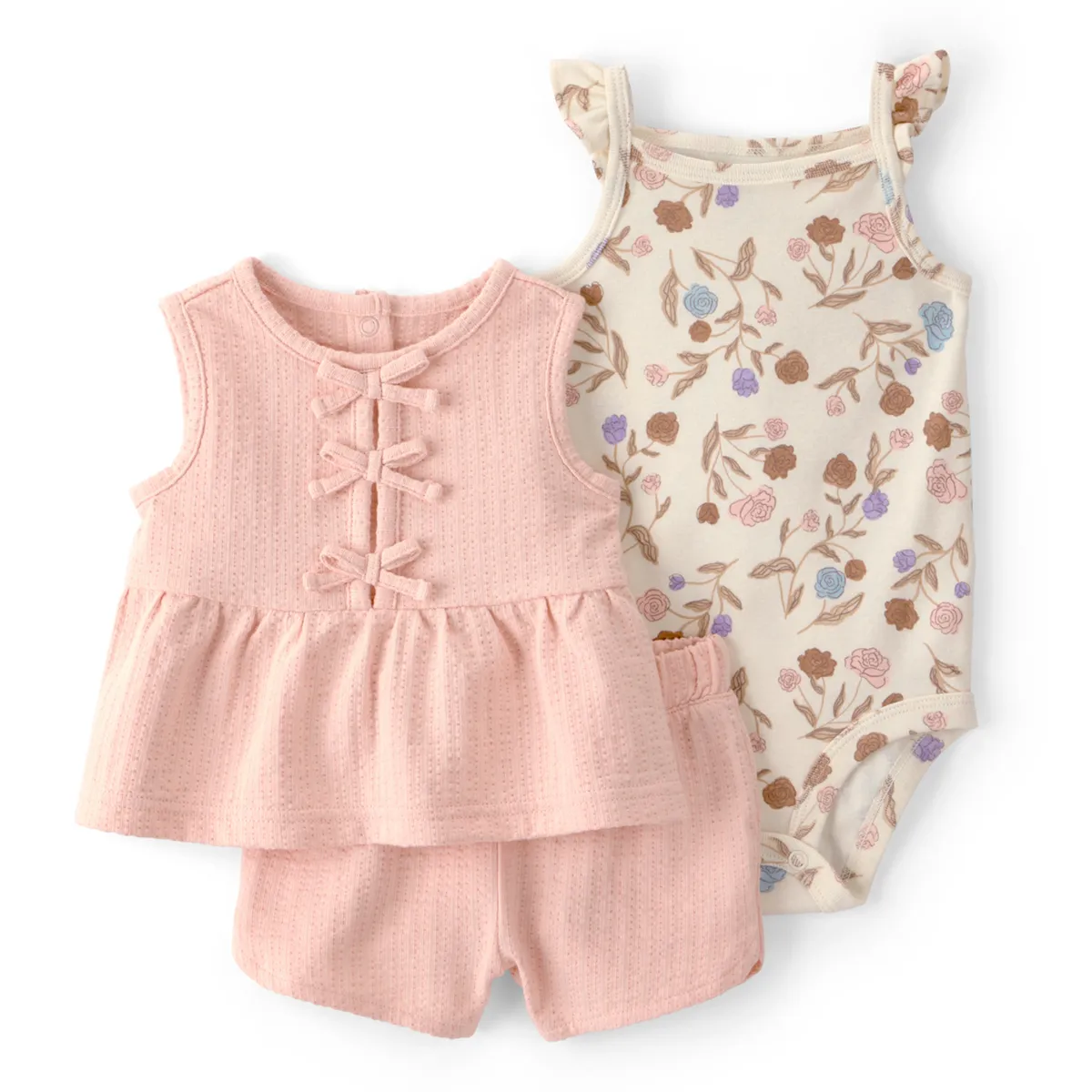 CARTER'S - Conjunto 3 piezas Blusa, Body y Short Bebé Niña