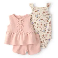 CARTER'S - Conjunto 3 piezas Blusa, Body y Short Bebé Niña