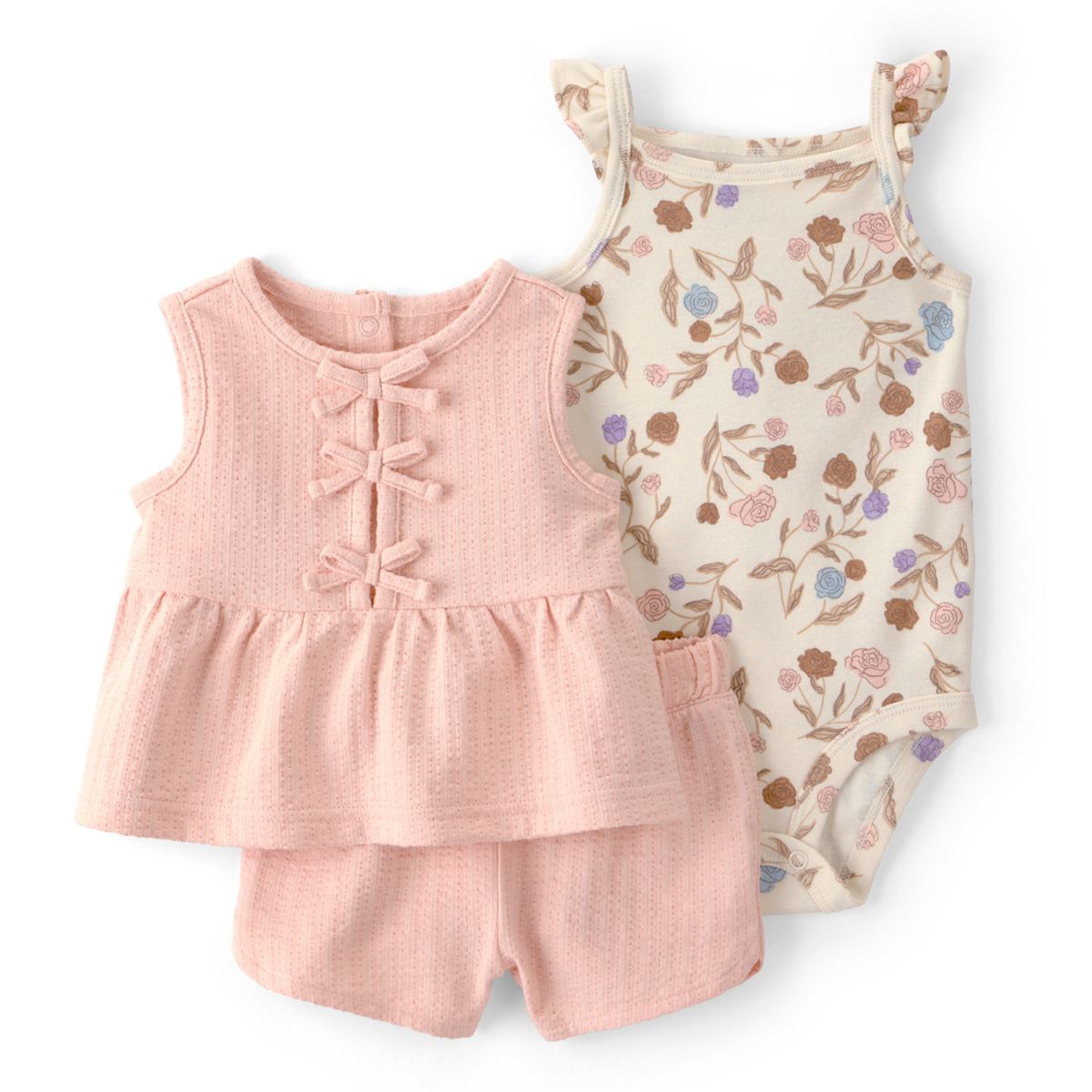 CARTER'S - Conjunto 3 piezas Blusa, Body y Short Bebé Niña