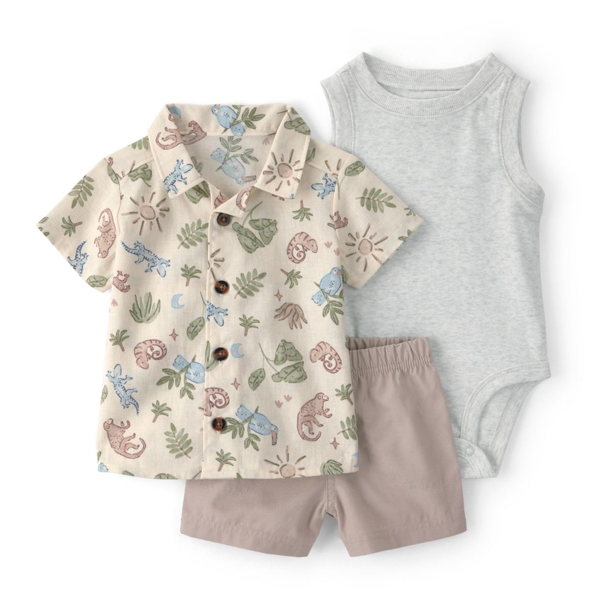 CARTER'S - Conjunto 3 Piezas Camisa, Body y Short Bebé Niño
