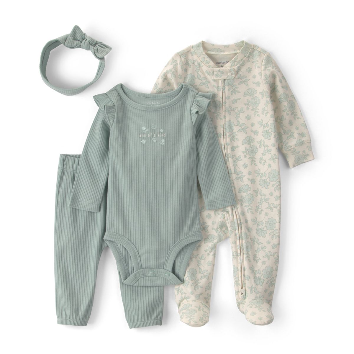 CARTER'S - Conjunto 4 Piezas Pijama, Pantalón, Body y Cintillo Bebé Niña Carter´s