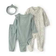 CARTER'S - Conjunto 4 Piezas Pijama, Pantalón, Body y Cintillo Bebé Niña Carter´s