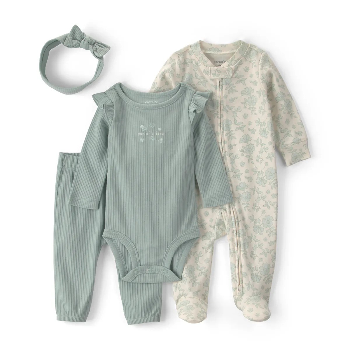 CARTER'S - Conjunto 4 Piezas Pijama, Pantalón, Body y Cintillo Bebé Niña Carter´s