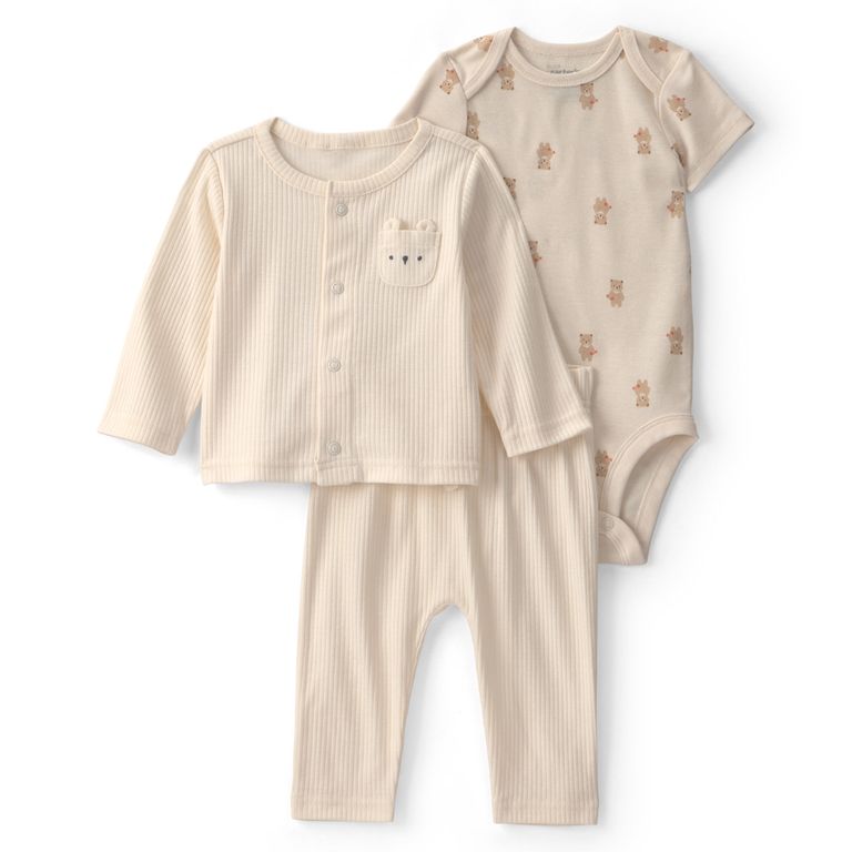 Conjunto 3 Piezas Pantalón, Chaleco Liviano y Body Bebé Unisex