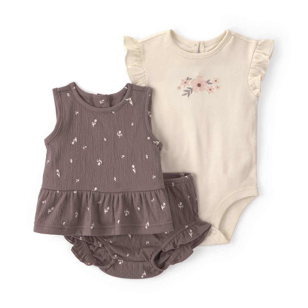 CARTER'S - Conjunto 3 piezas Blusa, Body y Short Bombacho Bebé Niña