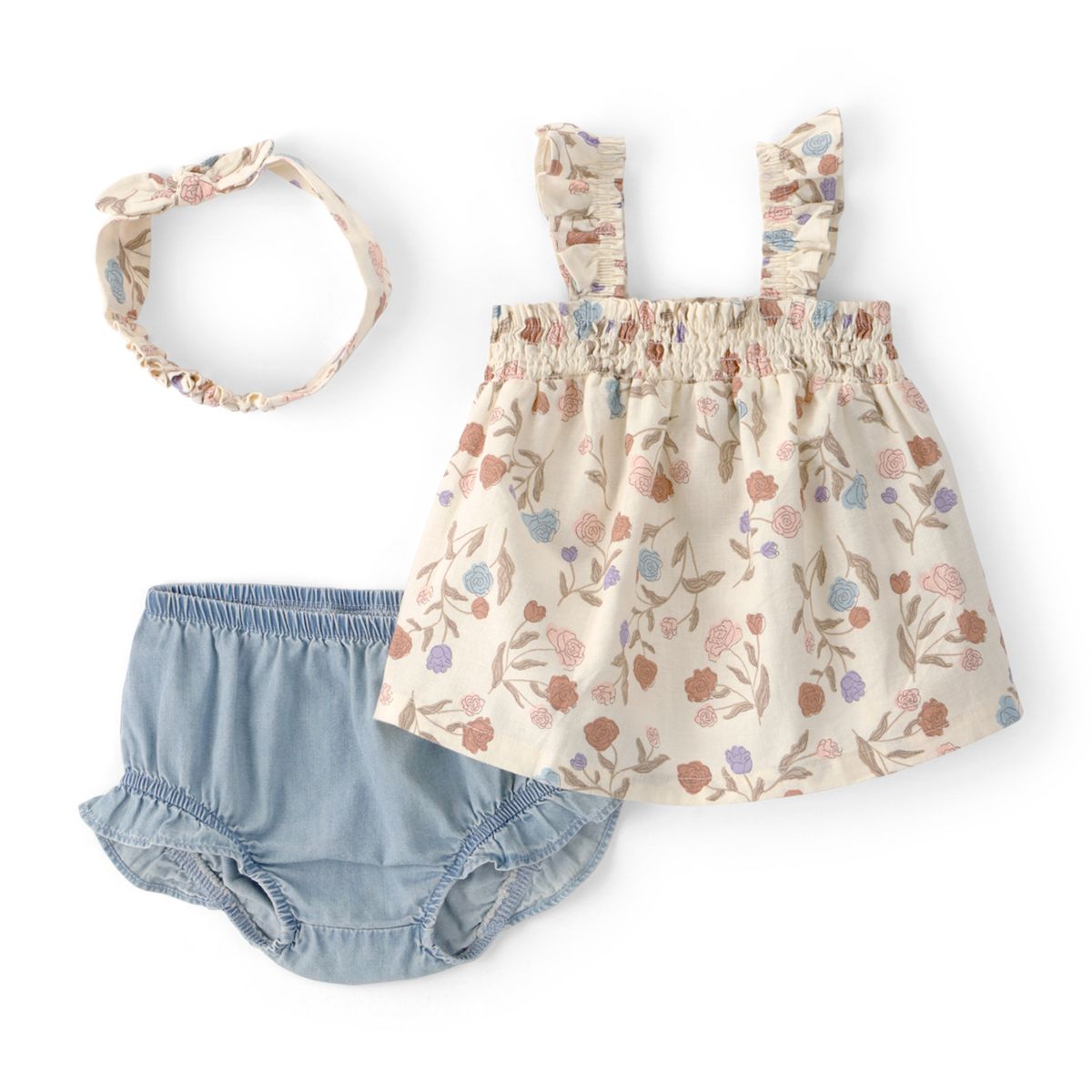 CARTER'S - Conjunto 3 piezas Blusa, Short Bombacho y Cintillo Bebé Niña