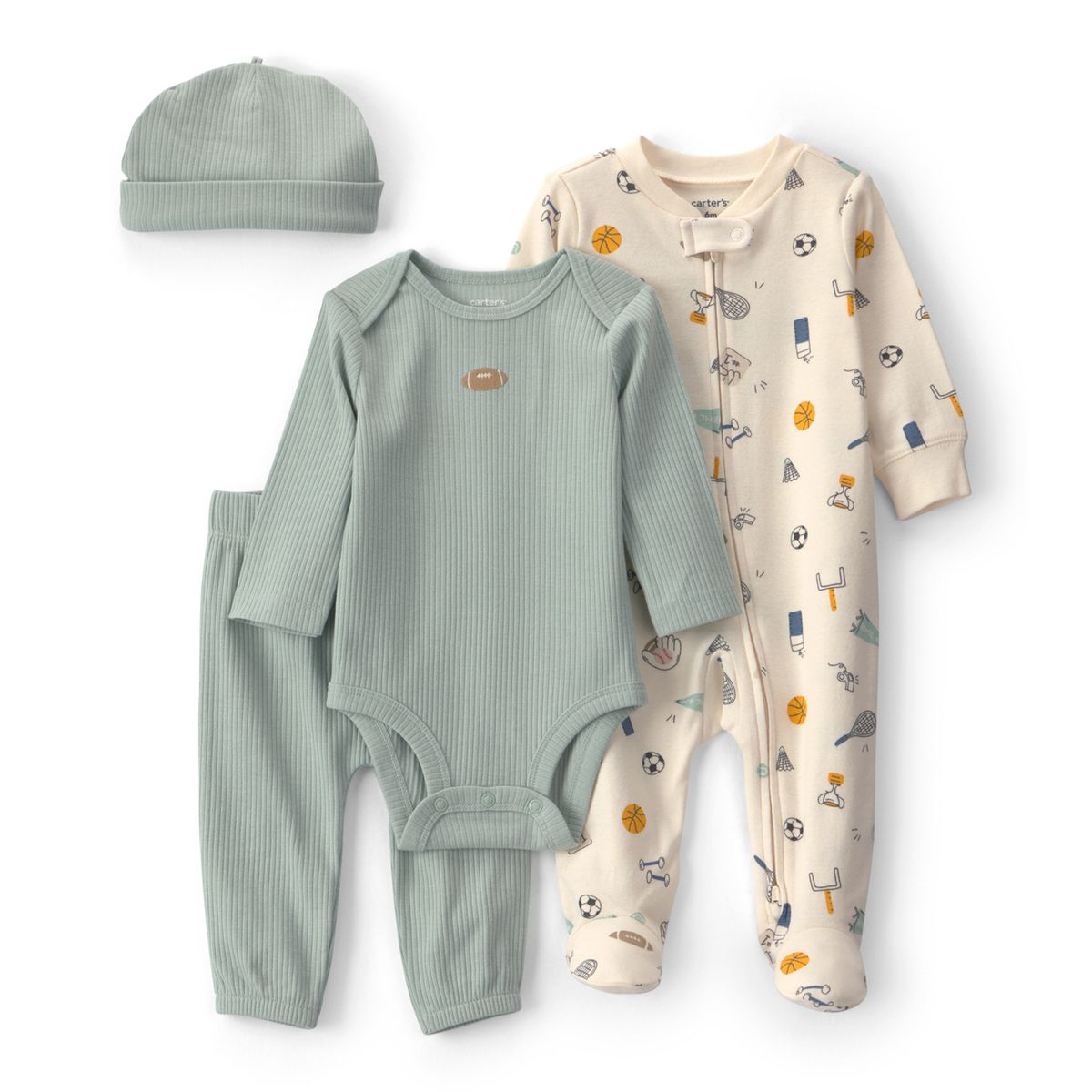 CARTER'S - Conjunto 4 Piezas Pijama, Pantalón, Body y Gorro Bebé Niño Carter´s