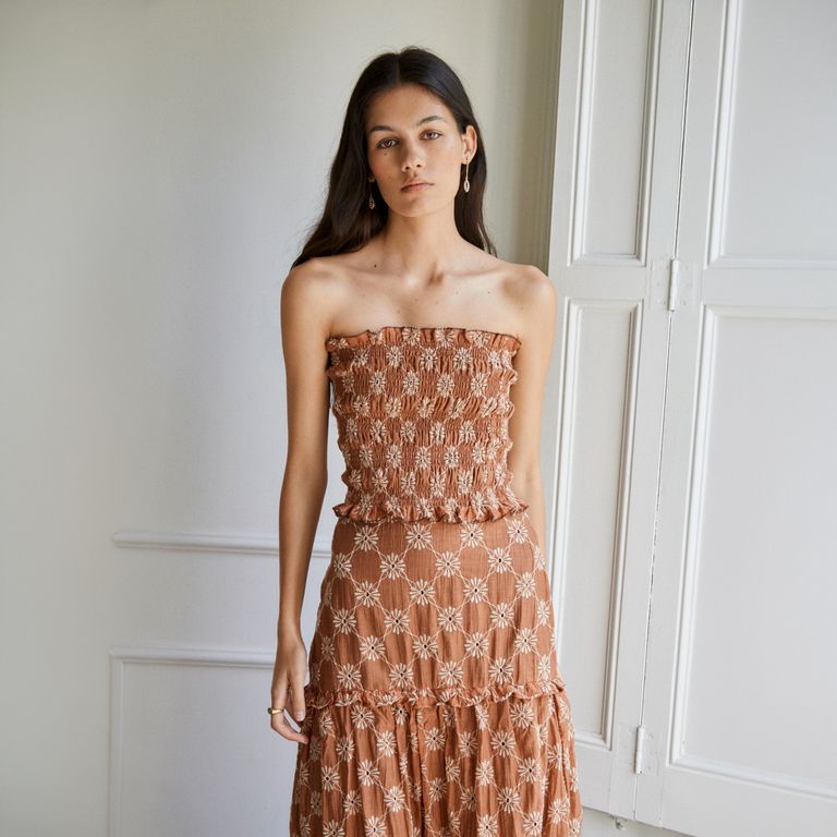 Top Estampado Strapless Mujer