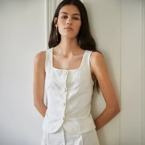 BAYMO - Vest Bordados Lino Mujer