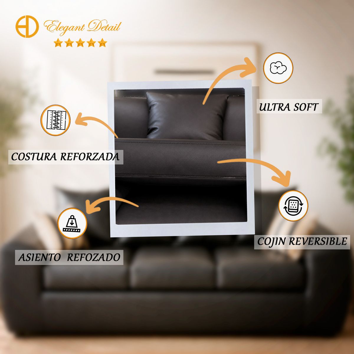 COMERCIALIZADORA ELEGANT DETAIL - Juego Living Sato 311 Pu Comercializadora Elegant Detail