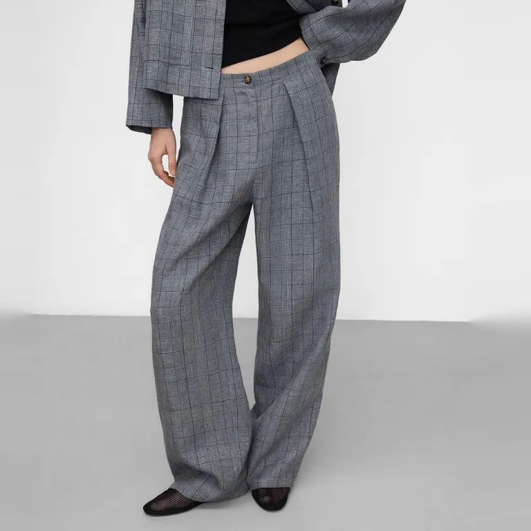 Pantalón Cuadros 100% Lino Mujer