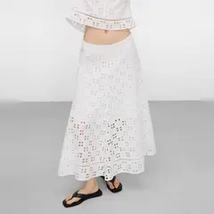 ADOLFO DOMINGUEZ - Falda Broderie 100% Algodón Mujer
