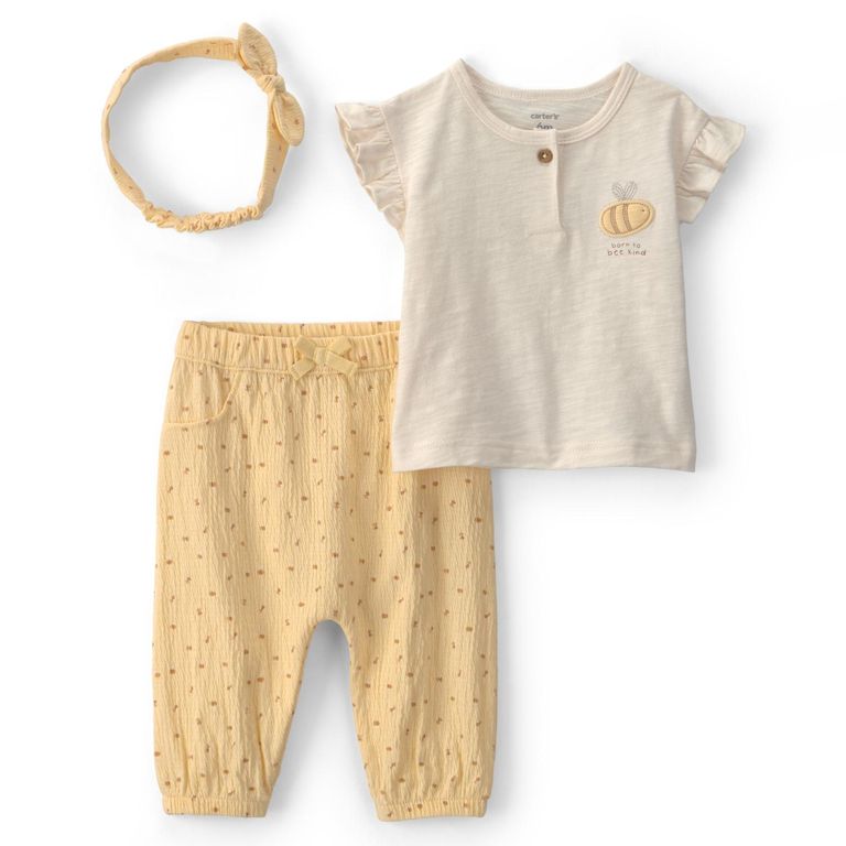 Conjunto 4 Piezas Polera, Pantalón Y Cintillo Bebé Niña