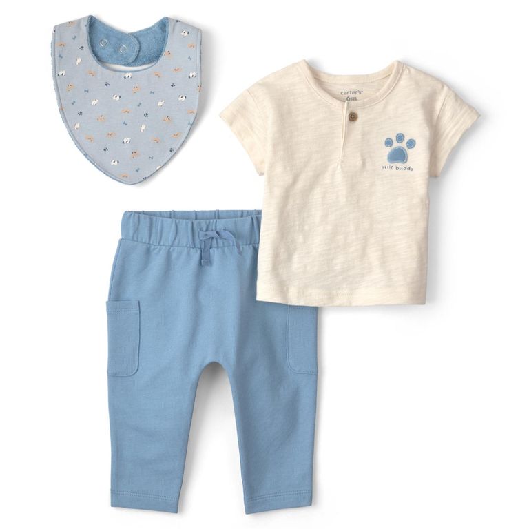 Conjunto 4 Piezas Polera, Pantalón Y Babero Bebé Niño