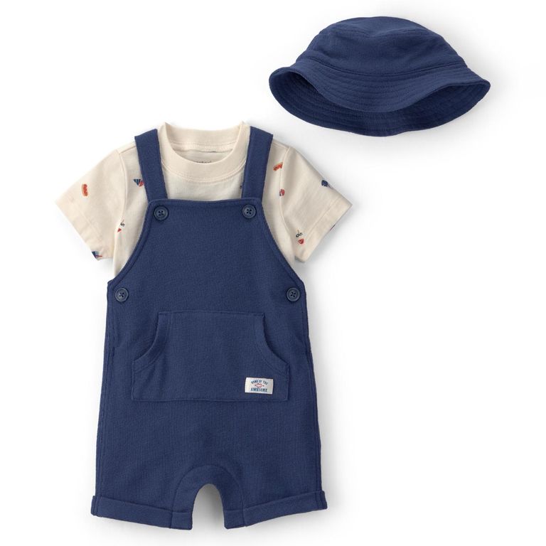 Conjunto 3 Piezas Polera, Jardinera Y Gorro Bebé Niño